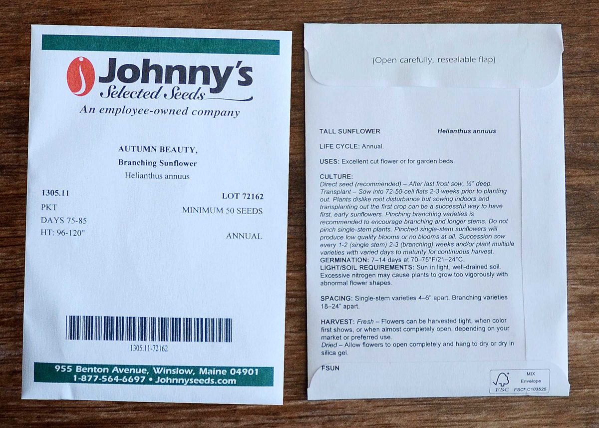 Johnny's Selected Seeds Seed Packet, Autumn Beauty Branching Sunflower.