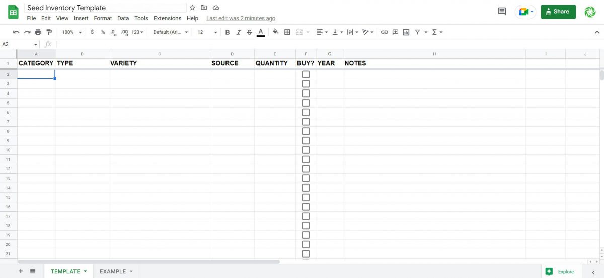 Seed Inventory Spreadsheet Template.